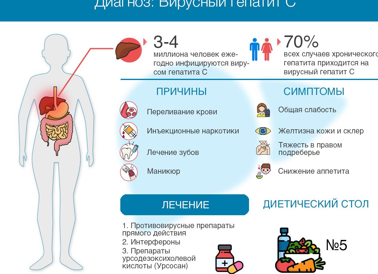 Хронический гепатит С — причины и симптомы заболевания, диагностика